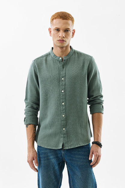 Olive Woven Mandarin Shirt