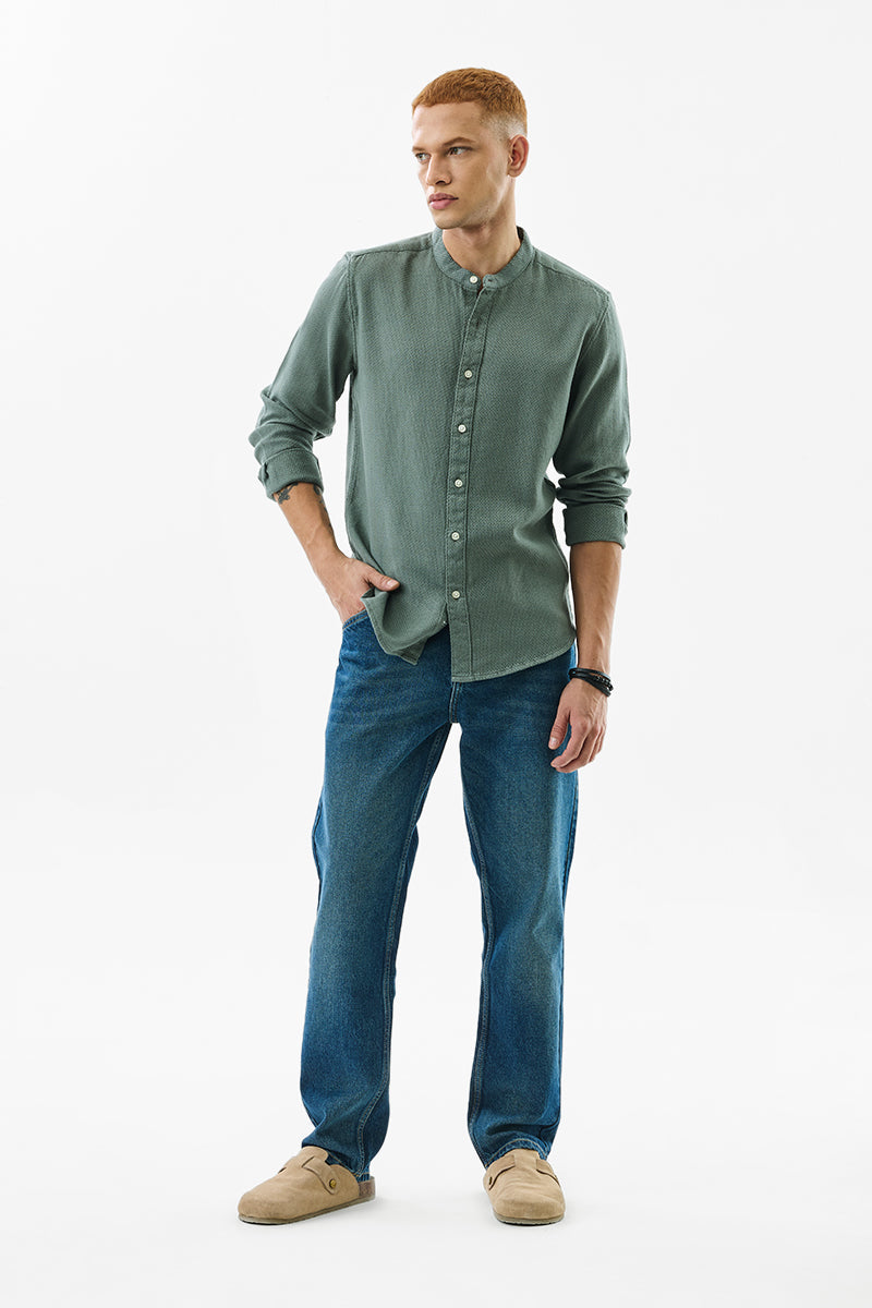 Olive Woven Mandarin Shirt