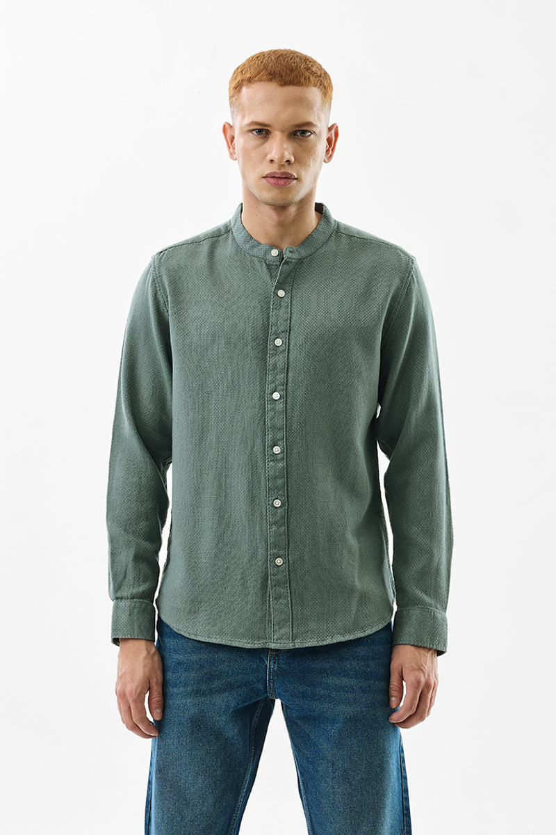 Olive Woven Mandarin Shirt