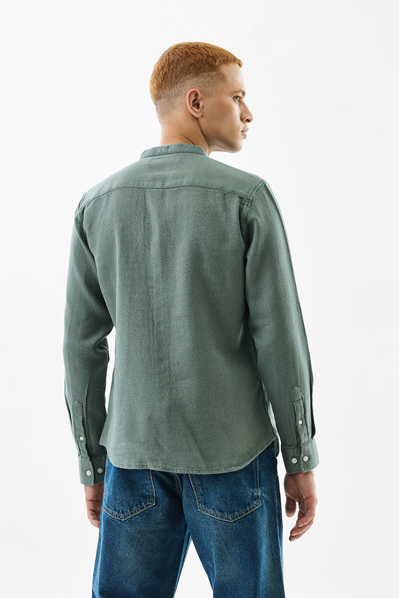 Olive Woven Mandarin Shirt
