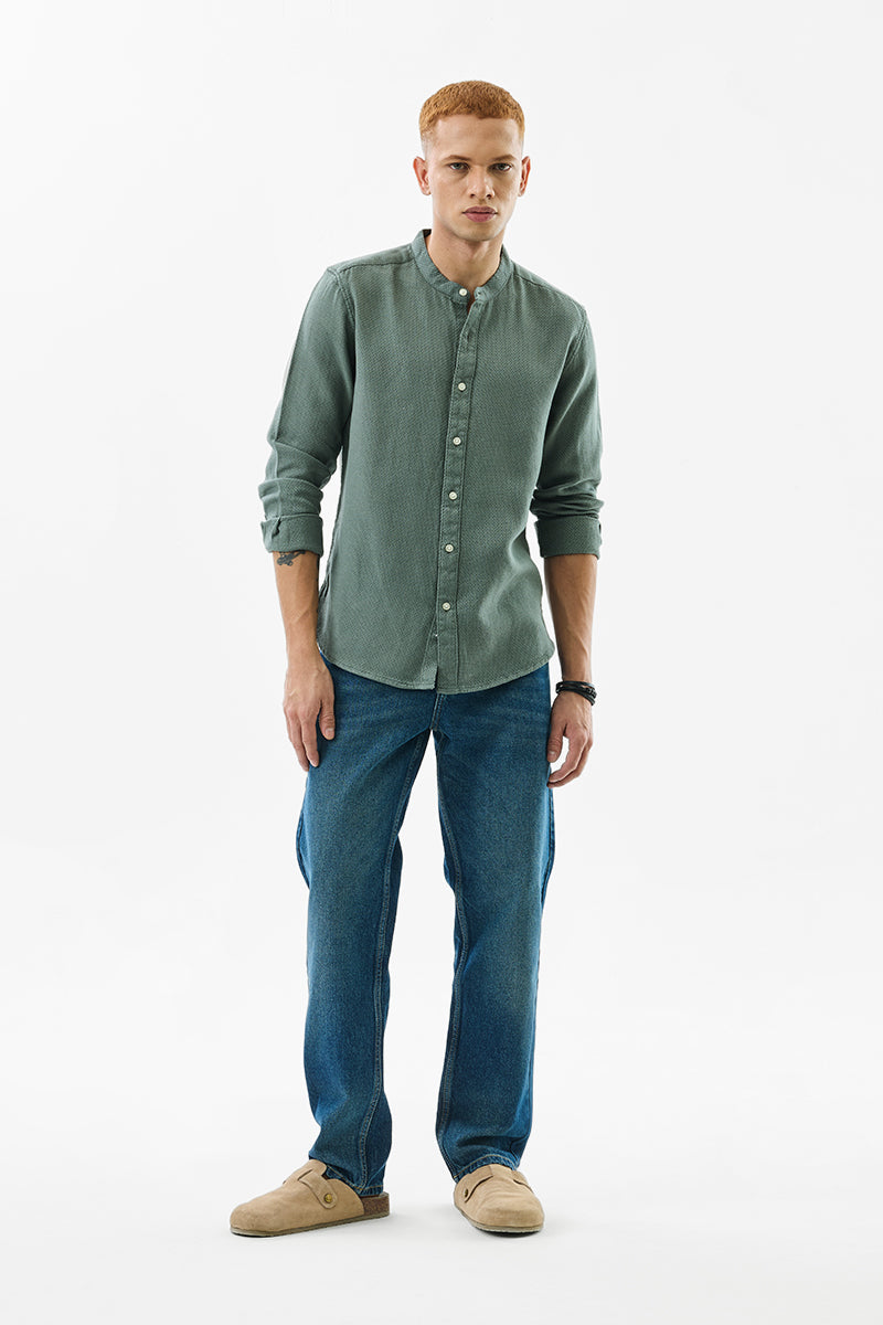 Olive Woven Mandarin Shirt