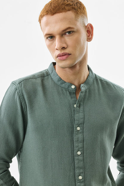 Olive Woven Mandarin Shirt