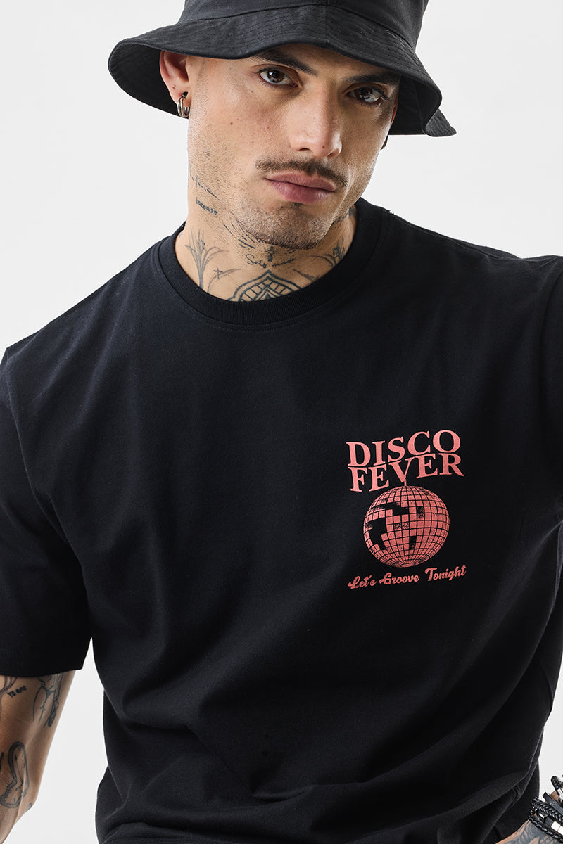 Black Graphic Print Slim Fit T-Shirt