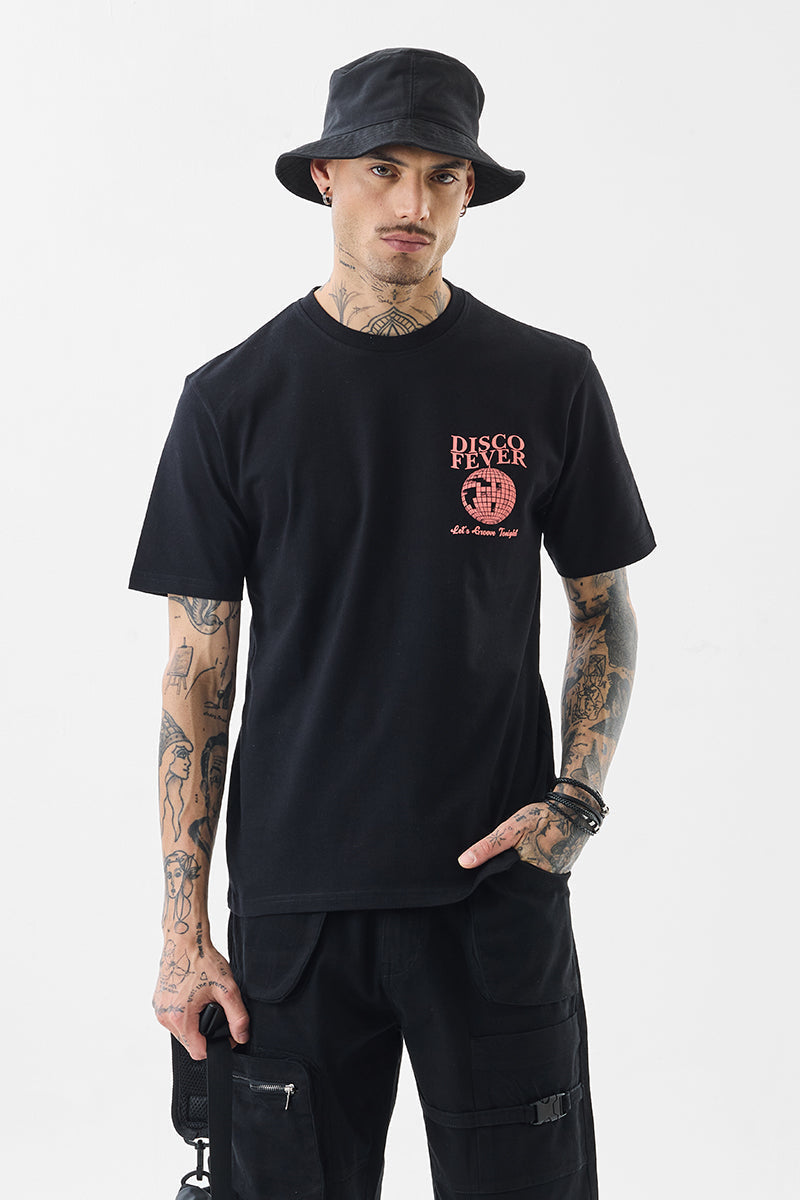 Black Graphic Print Slim Fit T-Shirt