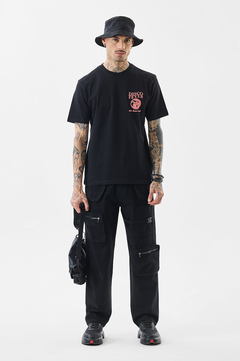 Black Graphic Print Slim Fit T-Shirt