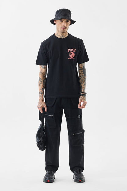 Black Graphic Print Slim Fit T-Shirt
