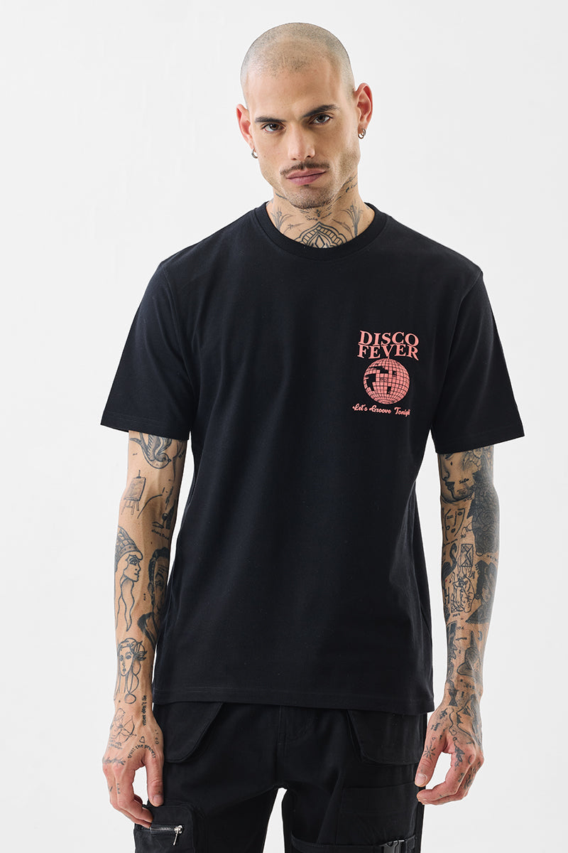 Black Graphic Print Slim Fit T-Shirt