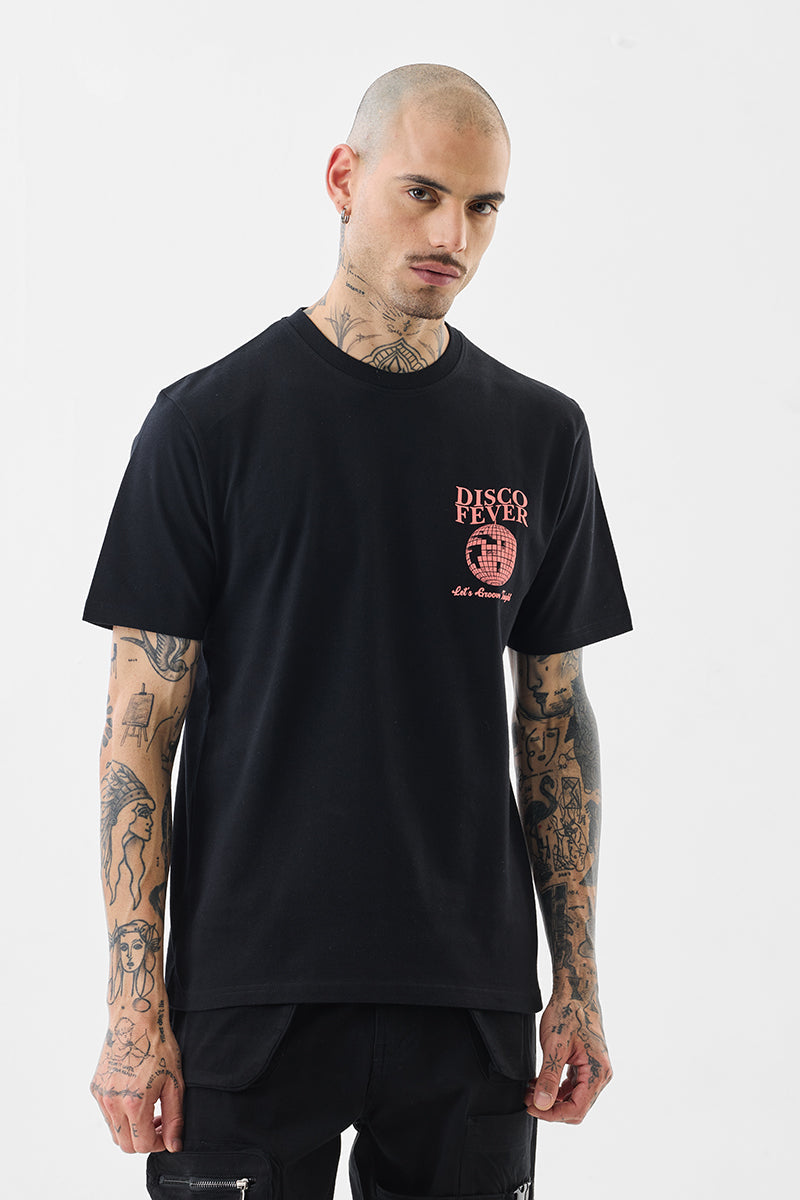Black Graphic Print Slim Fit T-Shirt