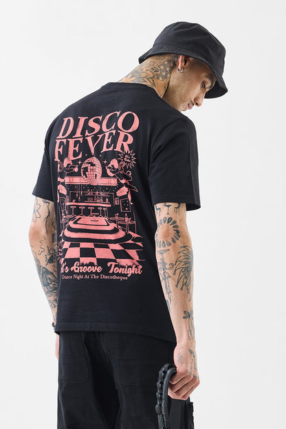 Black Graphic Print Slim Fit T-Shirt