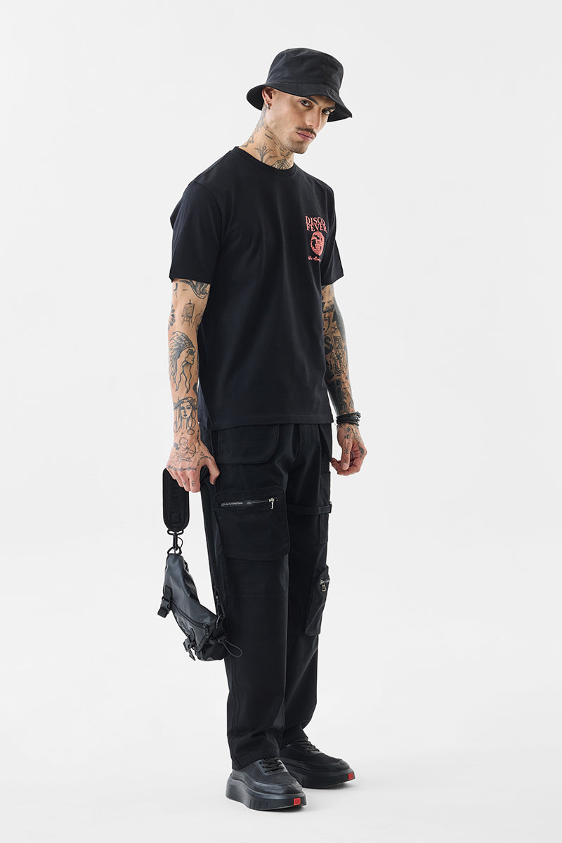 Black Graphic Print Slim Fit T-Shirt