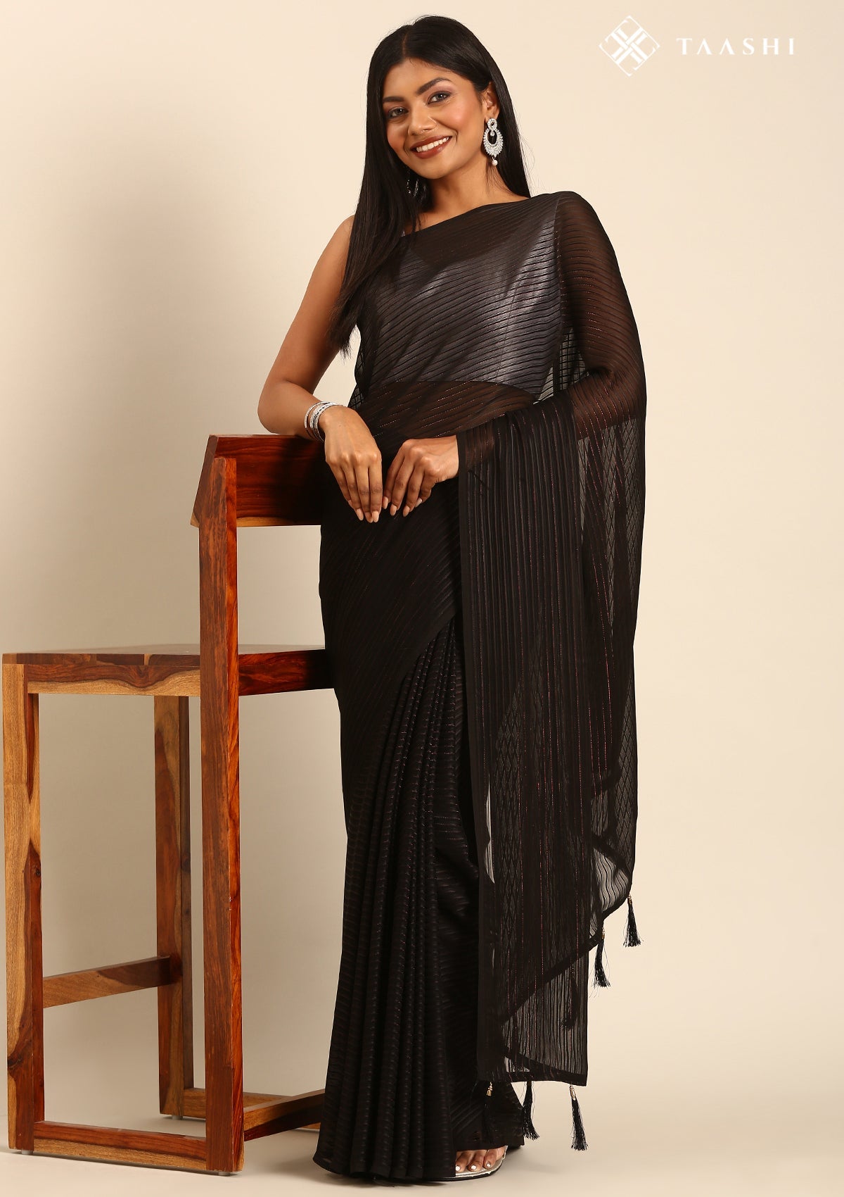 Black Striped Chiffon Saree