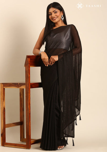 Black Striped Chiffon Saree