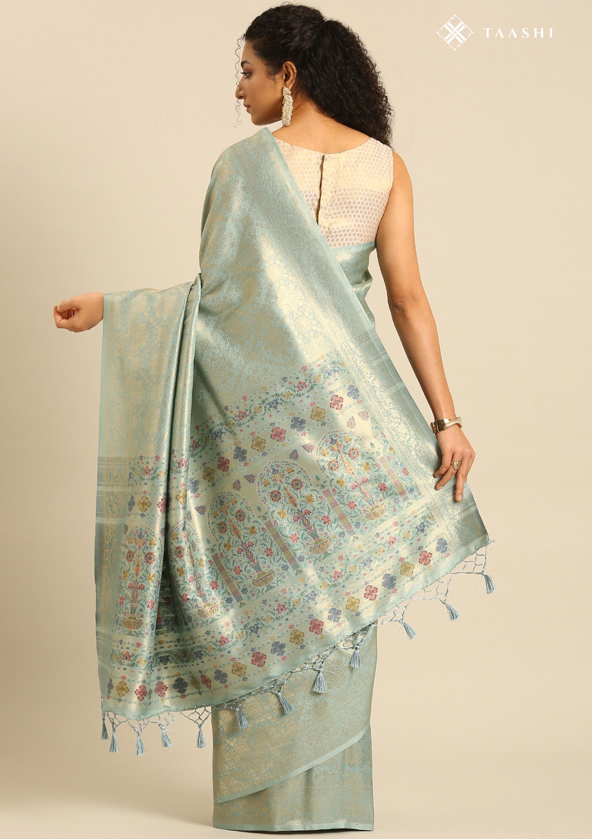 Dusty Blue Banarasi Saree