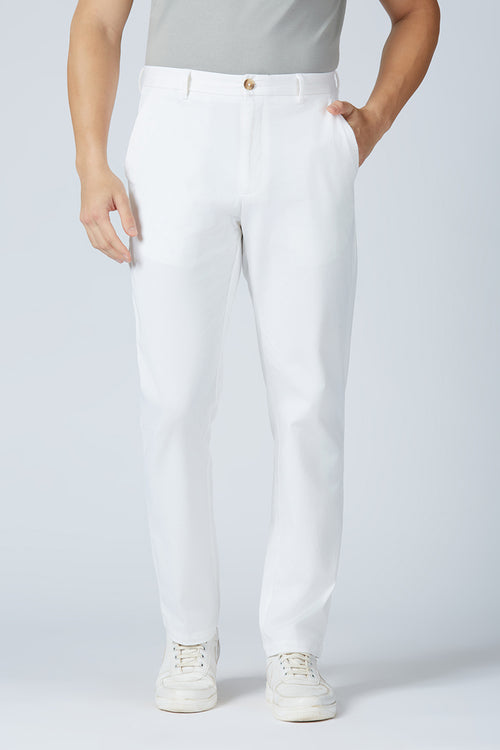 Cotton White Casual Voyager Trousers