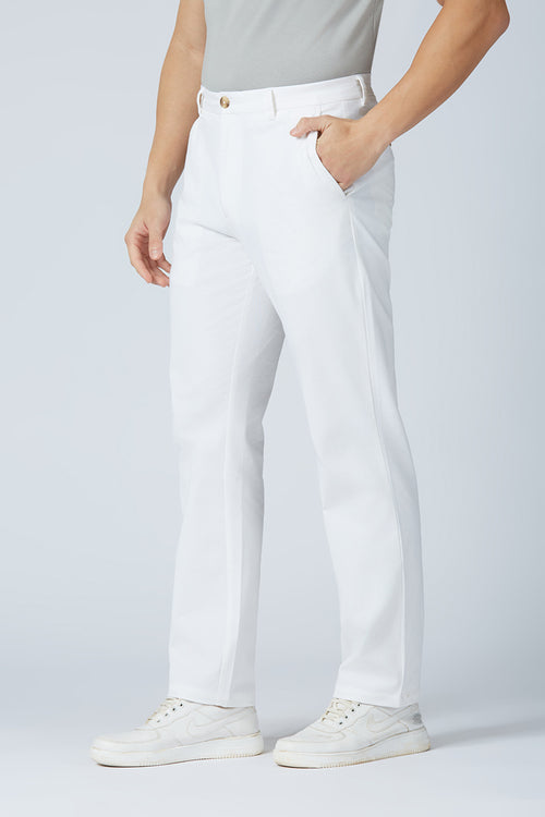 Cotton White Casual Voyager Trousers