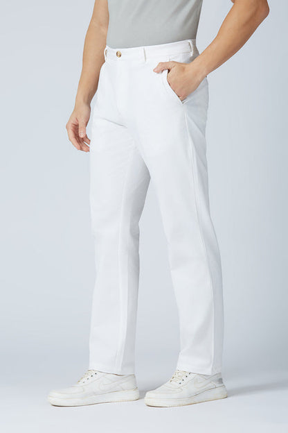 Cotton White Casual Voyager Trousers
