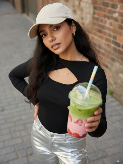 Stretchable Twisted Neckline Ribbed Top