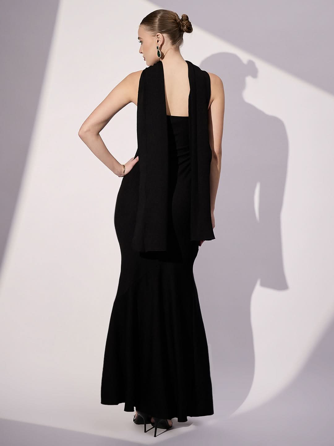 Stretchable Off Shoulder Maxi Dress With Scarf Extension