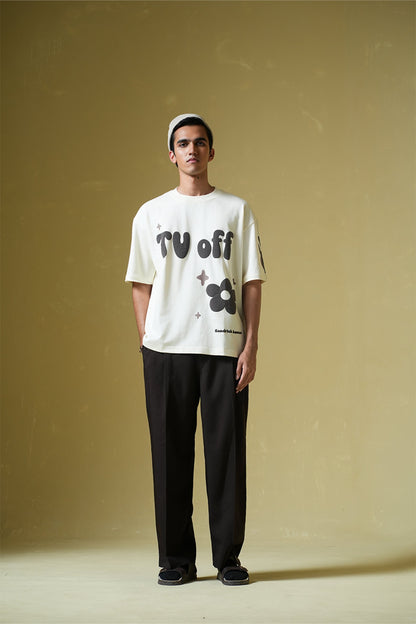 TV off Cream Oversized T-Shirt
