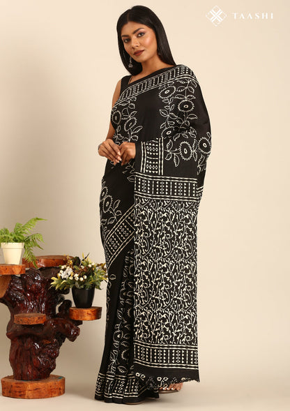 Black Abstract Printed Tussar saree