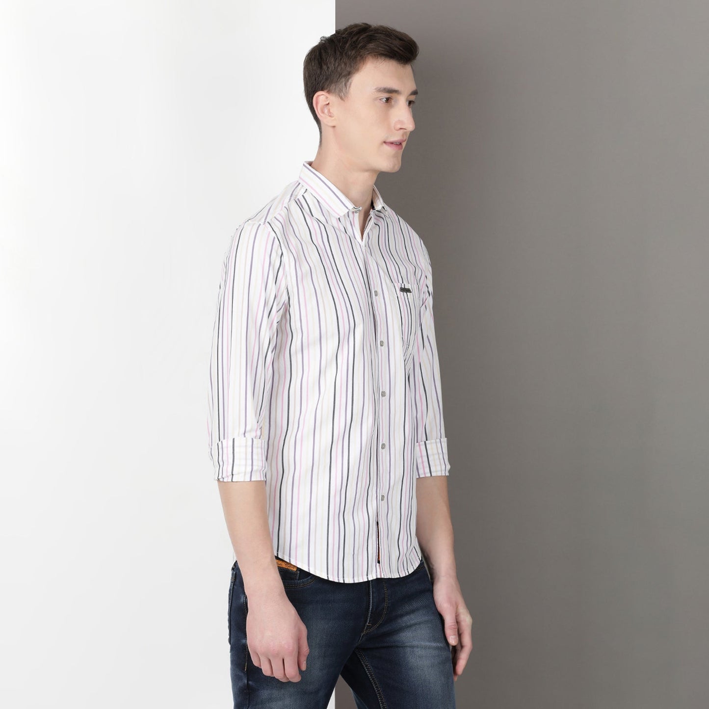 White Full Sleeve Striped Shirt