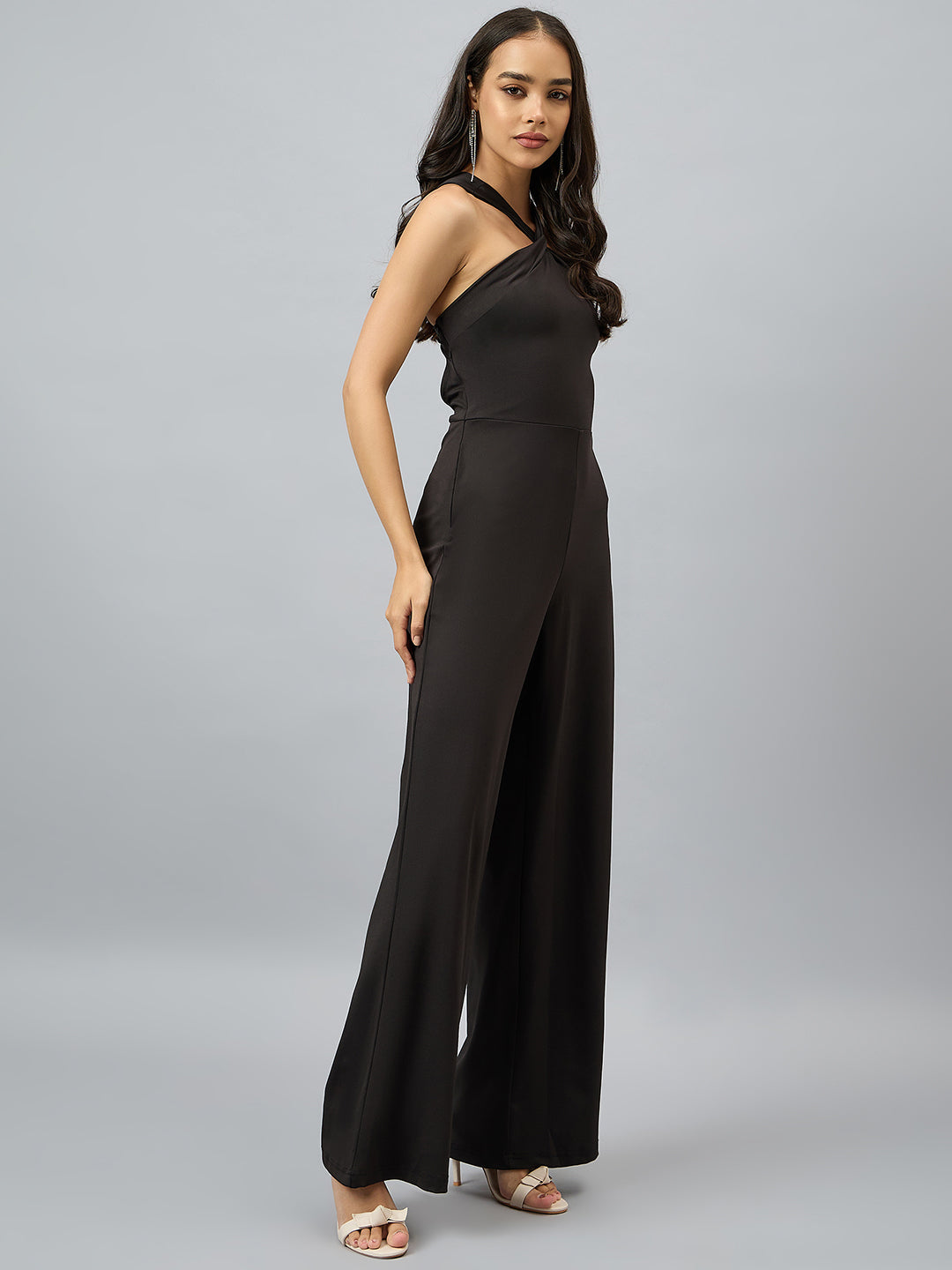Cross V-Neck Open-Back Jumpsuit