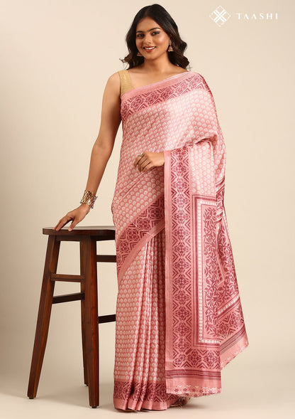 Dusty Pink Butti Printed Art Tussar Matka Silk Saree