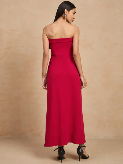 Solid Strapless Evening Gown