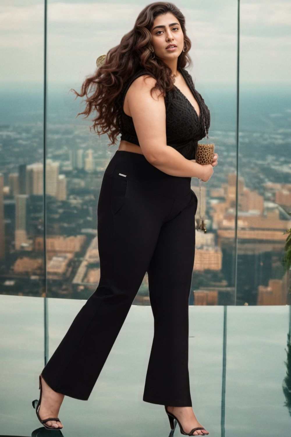 Plus Size Black Tummy Shaper Flare Pants