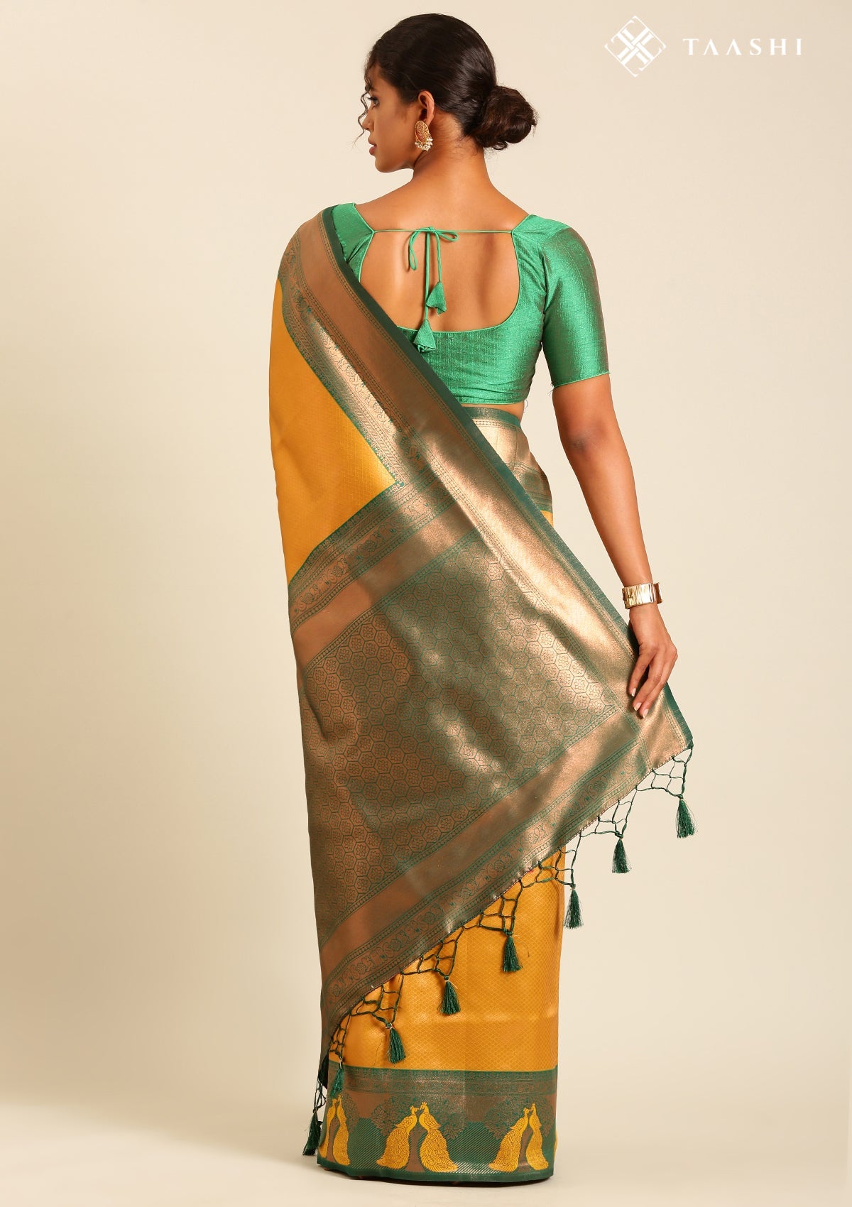 Mustard Tissue Brocade Weaving Silk Saree