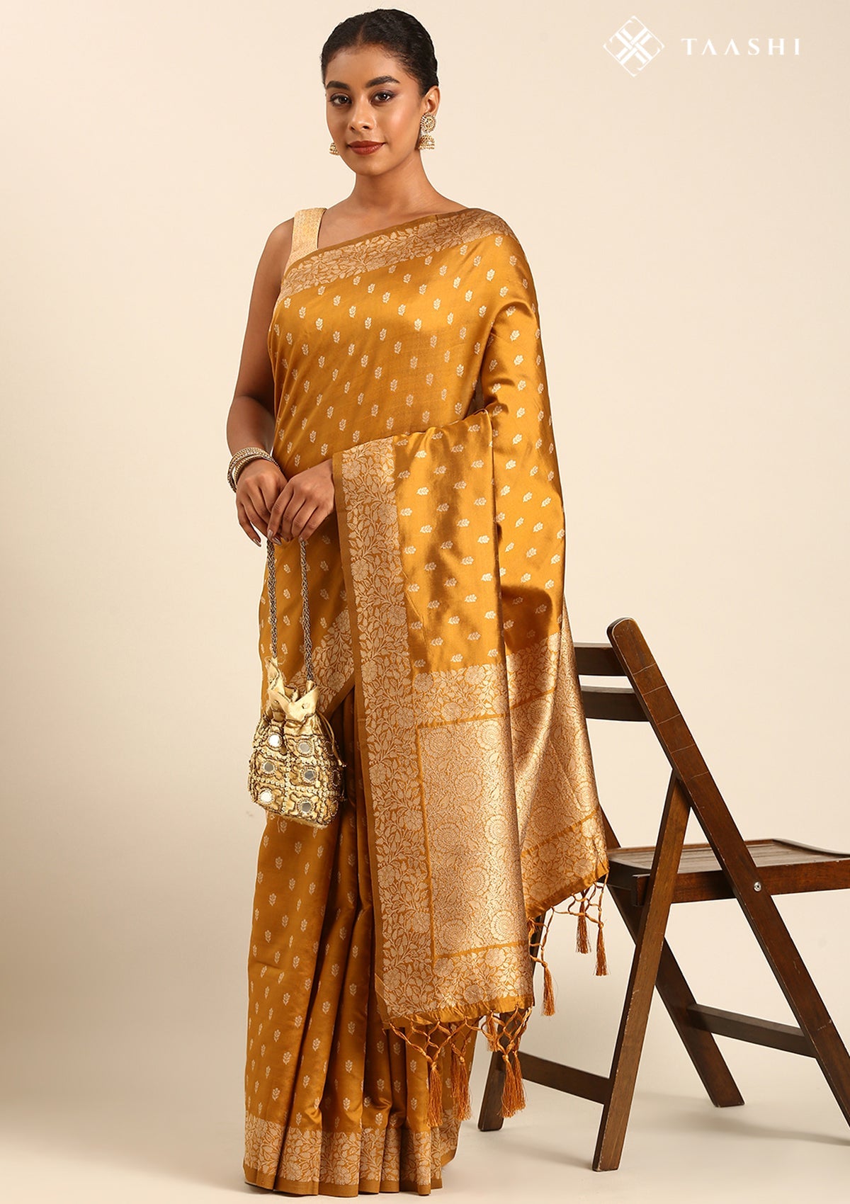 Mustard Butta Woven Tussar Saree