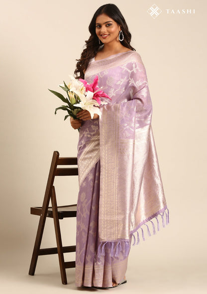 Mauve Floral Woven Tussar Saree
