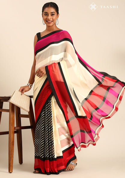 Multicolor Abstract Printed Chiffon Saree