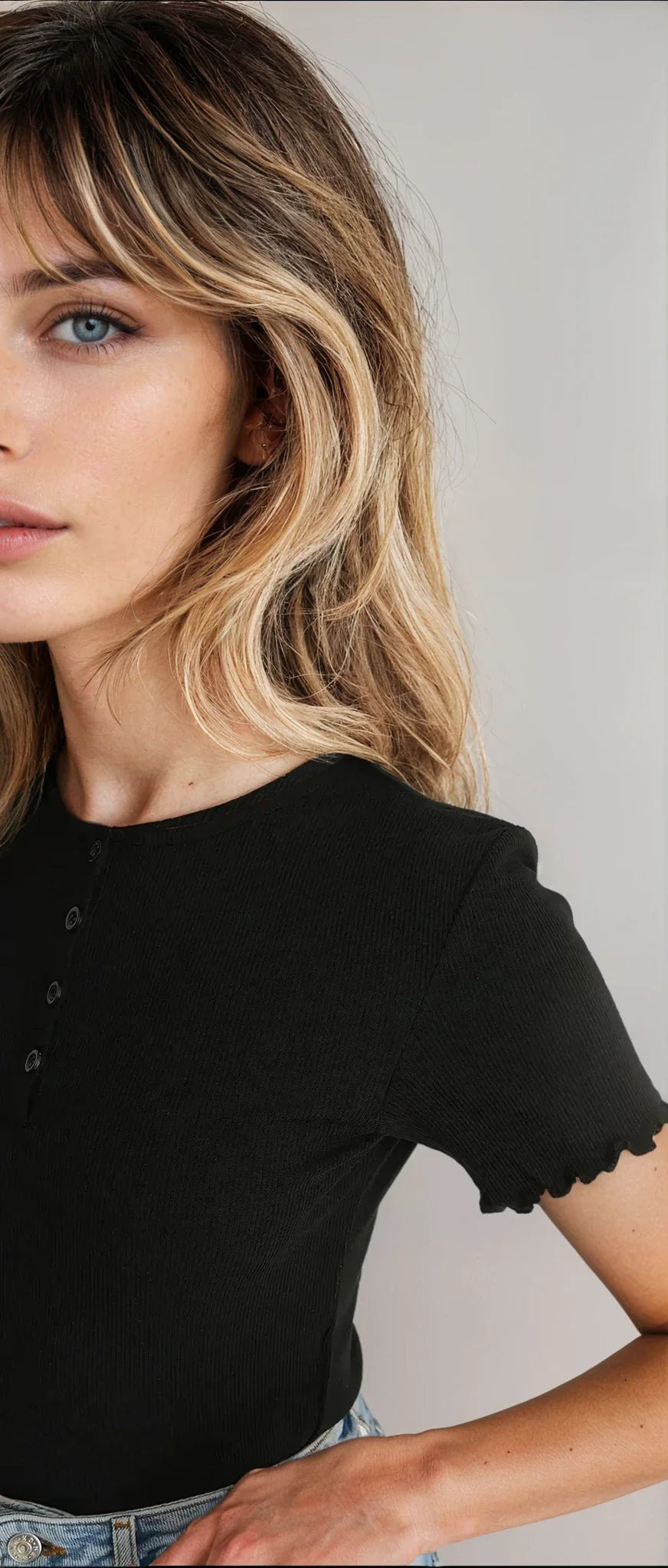 MWB Short Sleeve BabyLock Button Rib Top