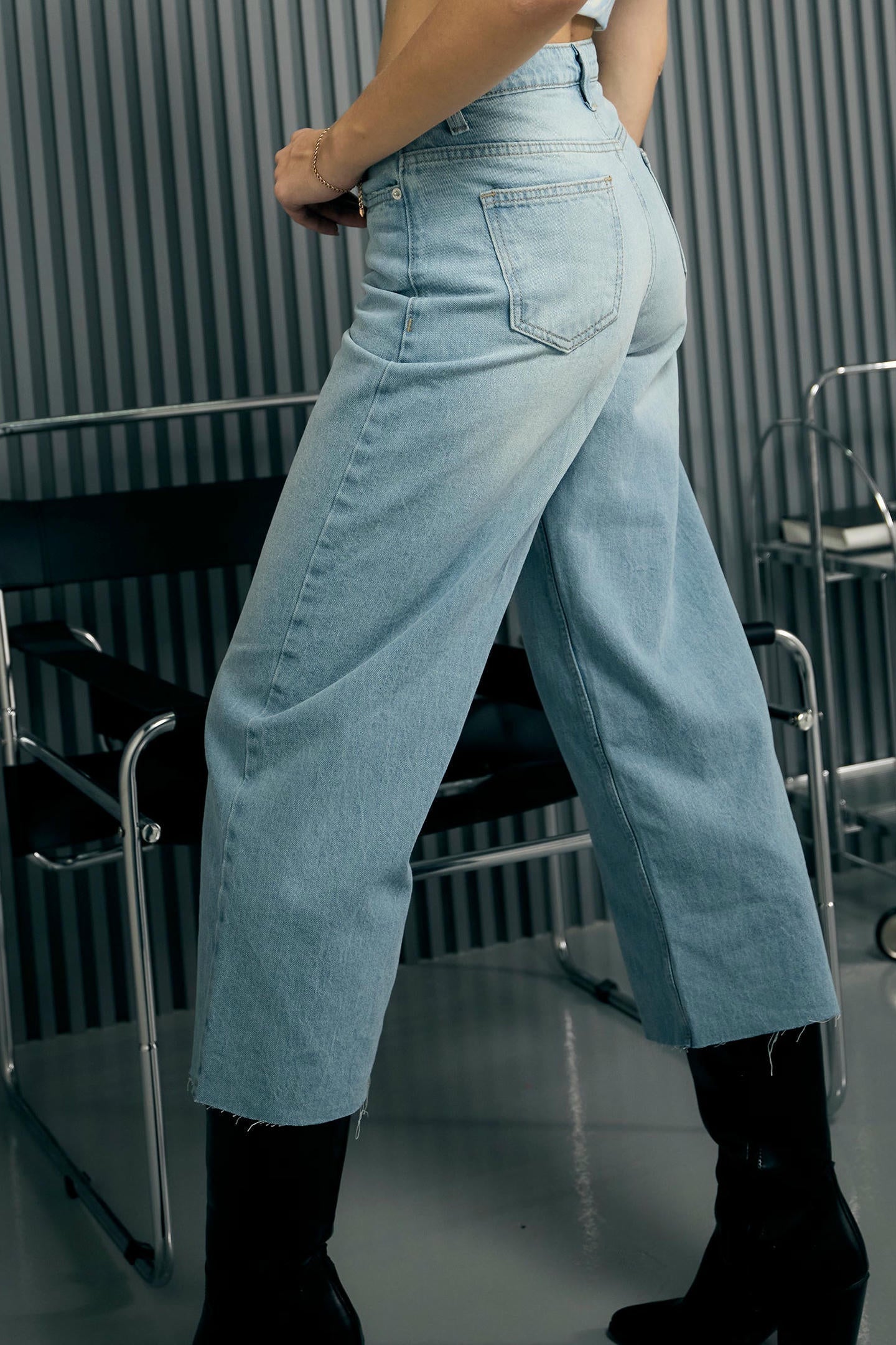 100% Cotton Lightblue Straight Flared Denim