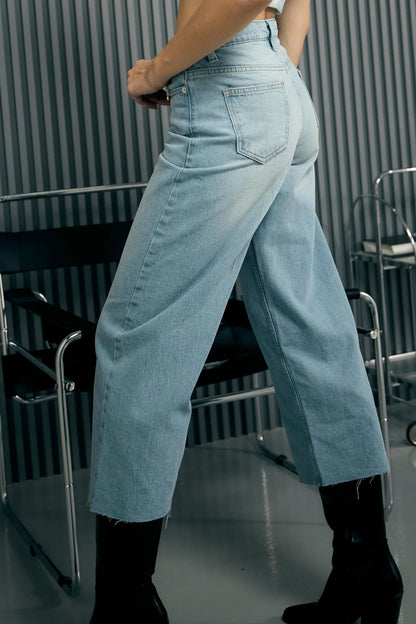 100% Cotton Lightblue Straight Flared Denim