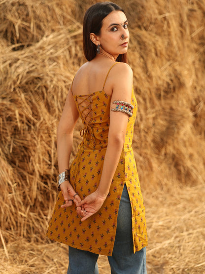 Mustard  Noodle Strap Corset Kurti
