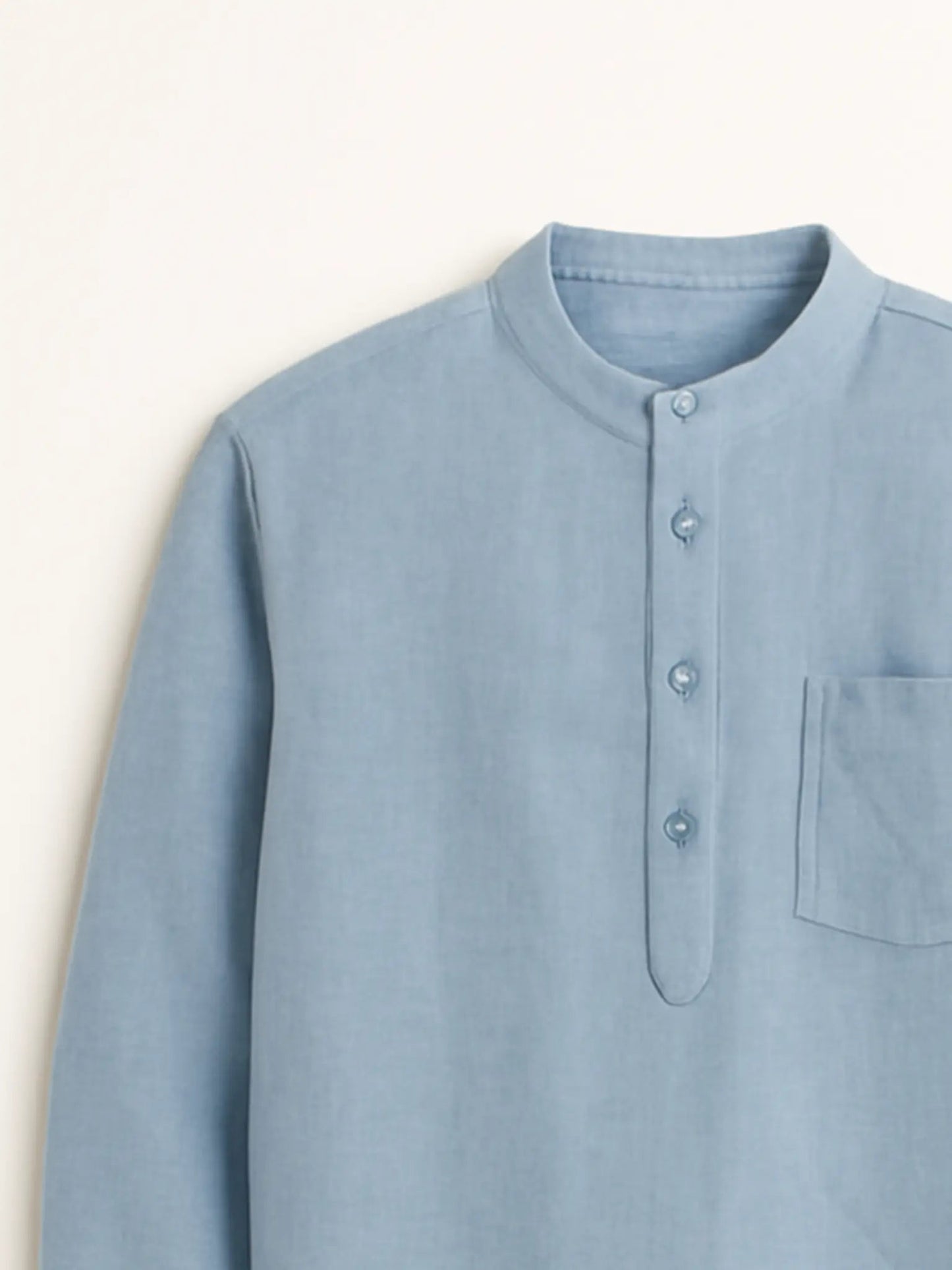 Sky Blue Linen Blend Textured Short Kurta