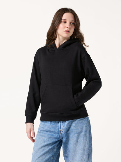 Black Back Bold Graphic Hooded Fleece Sweatshirt