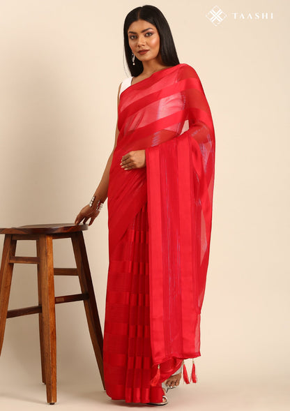 Red Striped Chiffon Saree