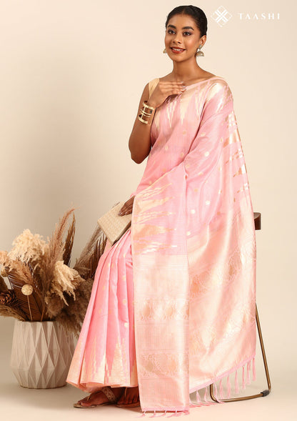 Pastel Pink Traditional Temple Pattern Tussar Saree