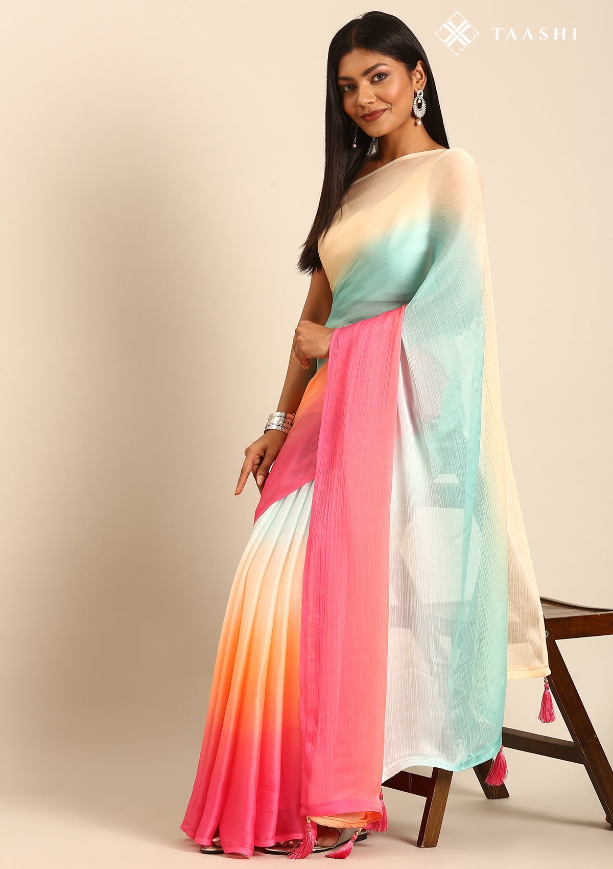 Multicolor Dyed Chiffon Saree