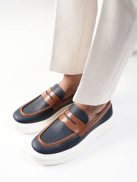 Monkstory Dual Tone Chunky Luxe Slip-On Sneakers - Midnight Blue|Tan