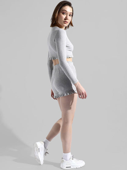 Self-Design Pure Cotton Crop Top With Shorts Co-Ord Set