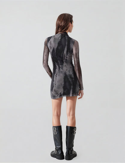 MWB Long Sleeve Gathered tulle mini dress