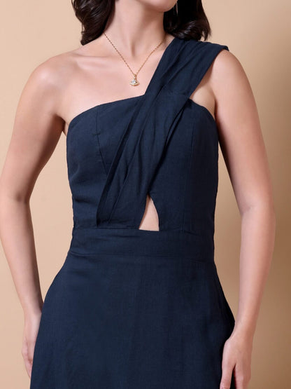 Asymmetric One-Shoulder Maxi Dress | Navy Blue