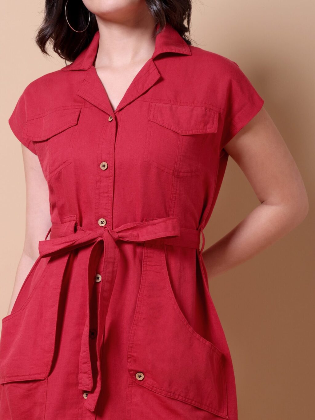 Belted Shirt Mini Dress | Red