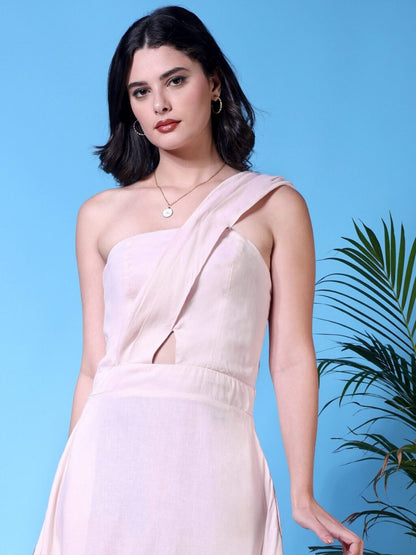 Asymmetric One-Shoulder Maxi Dress | Pink