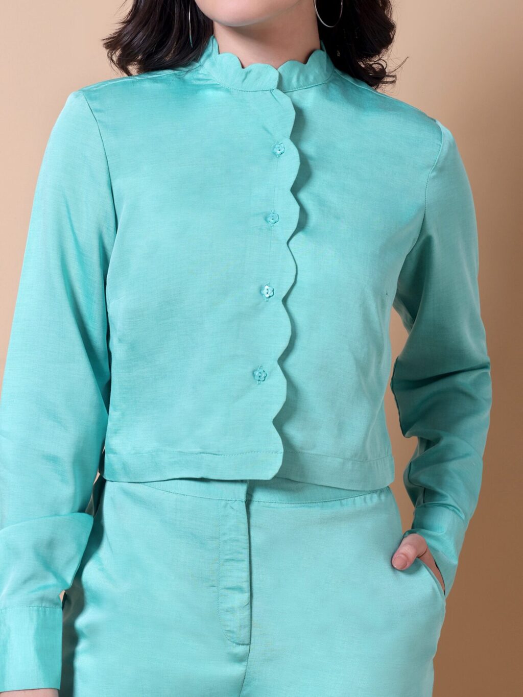 Scallop Trim Shirt and Shorts Set | Blue