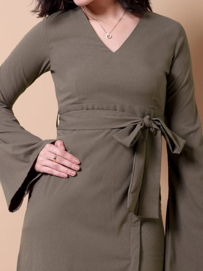 Bell Sleeve Fit and Flare Mini Dress | Brown